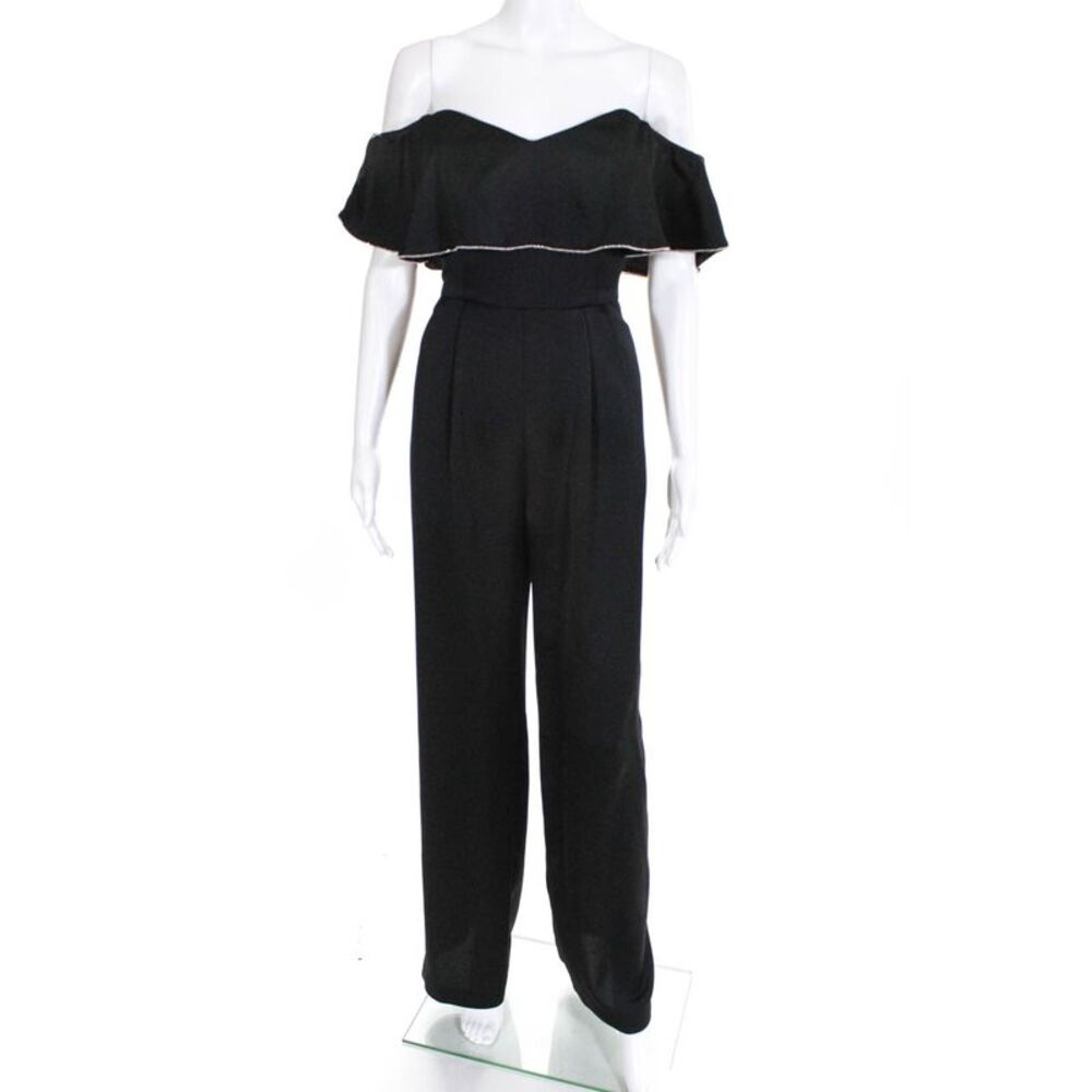 Devlin Womens Modern Trim Wide Leg Sweetheart Jumpsuit Black Size 4 10850079